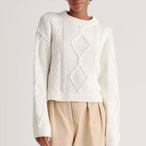 Quince 100% Organic Cotton Cropped Cable Crew Sweater white Size XS